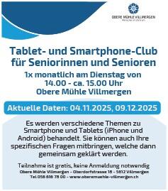 📱 Tablet- und Smartphone-Club für Seniorinnen und Senioren Obere Mühle Villmergen